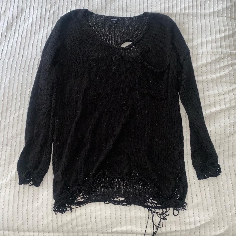 Distressed lightweight black sweater